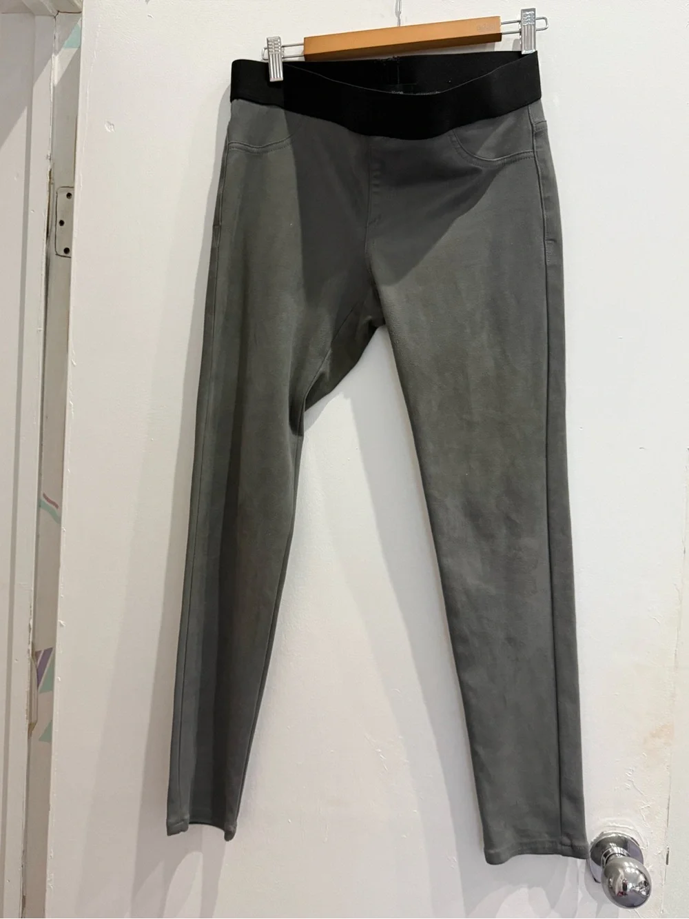 Karen Kane Gray Faux-Suede Leggings with Black Waistband